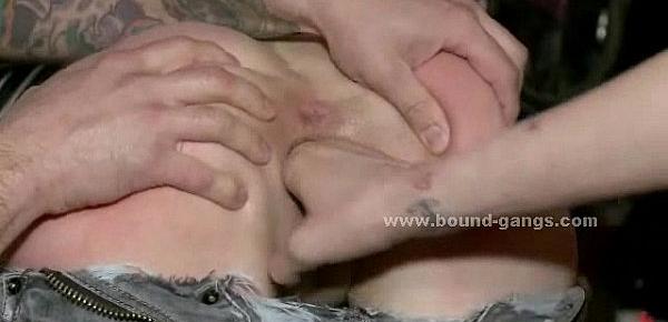  Brunette maid taken by force and brutally fucked in extreme violent gang bang